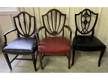 Three Mahogany Shield Back Chairs