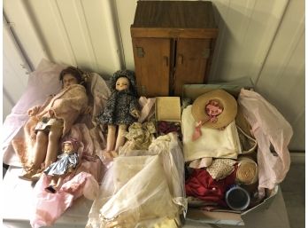 Vintage Dolls And Doll Armoire