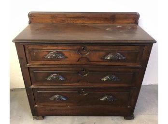 Victorian Three Drawer Walnut Chest With Carved Pulls