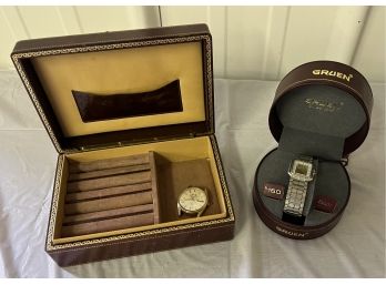 Gruen Watch And Leather Jewelry Box