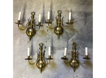 Four Electrified Brass Wall Sconces