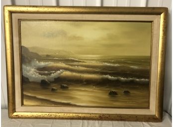 Framed Oil On Canvas Ocean Scene