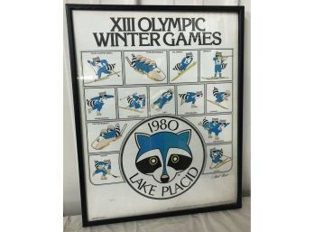 Framed 1980 Winter Olympic Poster Signed