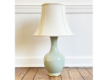 A Modern Ceramic Lamp In Belleek Style With Brass Base