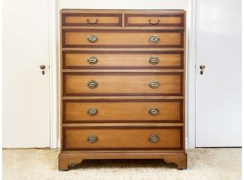 A Bespoke Banded Hardwood Chest Of Drawers With Glass Top By Julia Gray