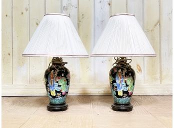 A Pair Of Vintage Asian Ceramic Lamps