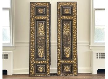 A Pair Of 19th Century Asian Painted Wood Paneled Doors