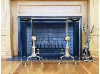 An Antique Brass Fireplace Assembly