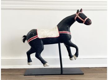 An Antique Carved Wood Racehorse