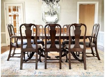 A Vintage Banded Mahogany Dining Table And Set Of 8 Queen Anne Dining Chairs By Baker Furniture