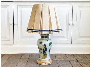 An Antique Painted Glass Chinoiserie Lamp