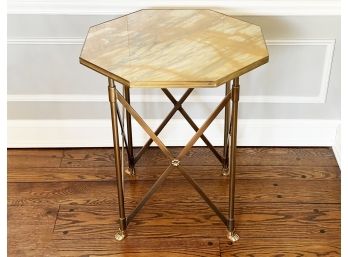 A Vintage Hexagonal End Table With Brass Frame, Possibly Maitland-Smith