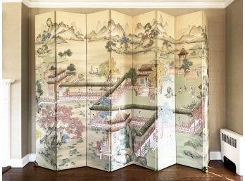 A Silk Chinoiserie Mid Century Style Screen By Gracie Studios