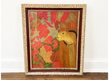 A Vintage Oil On Canvas 'Squirrel In Redwoods' By Fred R. Whitney