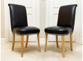 Pair Of Black Side Chairs With Nailhead Trim