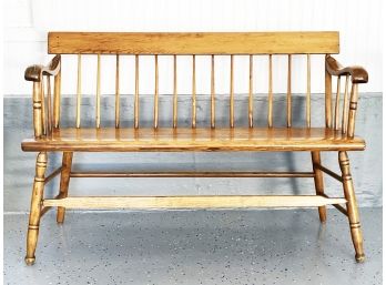 An Antique Pine Spindle Back Parson's Bench