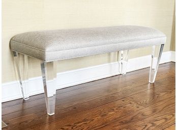 A Modern Bench In Luxury Linen With Lucite Legs By Allan Knight