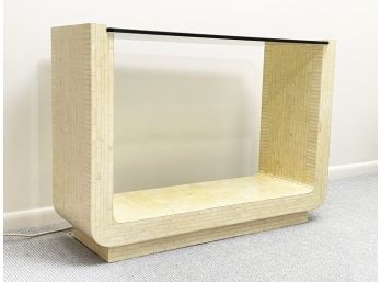 A Fabulous Vintage Modern Mother Of Pearl And Smoked Glass Console