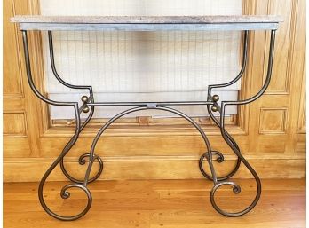 A Gorgeous Wrought Iron Console With Granite Top