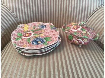 Lot Of Johnson Bros. English Countryside Including Six Chintz Plates And Sugar