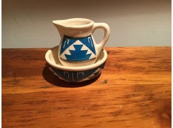 Native American Sioux Pottery - Small Bowl And Pitcher