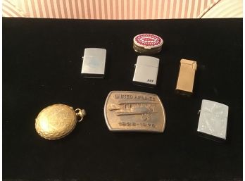 Mixed Men’s Lot - Including Pill Box, Lighters (Zippo), Pocket Watch, And Belt Bucke
