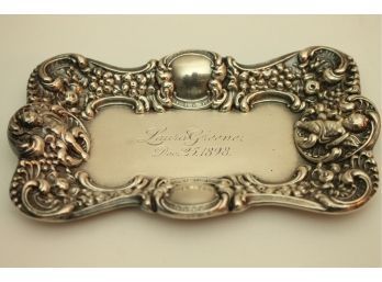 Incredible Etched Art Nouveau Sterling Silver Dish Signed Laura Greene Dec. 25, 1898