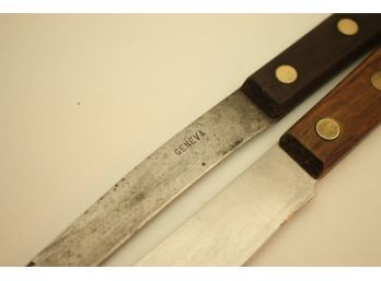 Set Of 2 Vintage 12' Butcher Knives With Wooden Handles Including One That's Marked Geneva