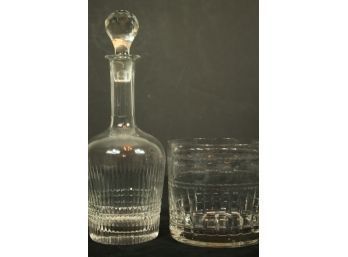 Lot Of Vintage Crystal Etched Glass Decanter & Ice Bucket