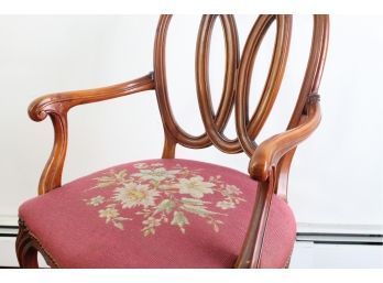 Vintage Wood & Tapestry Armchair With Nailhead Trim