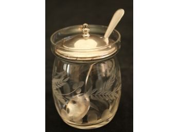 Vintage Condiment Jar With STERLING SILVER LID & SPOON