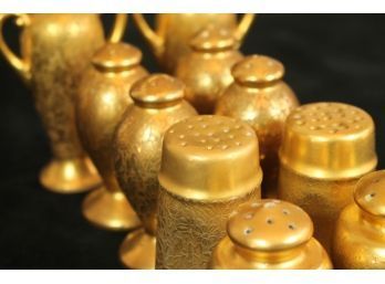 Incredible Rare Antique Group Of 10 Gold Painted Salt & Pepper Shakers