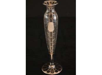 Amazing TIFFANY STERLING SILVER Overlay Flute Vase With Monogram, ART DECO