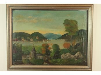 'VIEW FROM GARRISON' Oil On Canvas, Exhibited At The Putnam County Historical Show 'The Perfect View' 1967