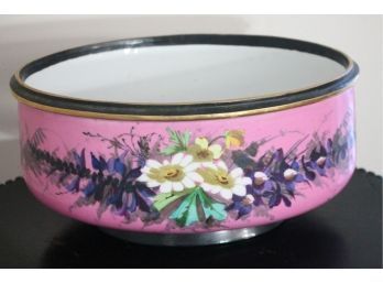 Vintage Pink & Gold Flower Motif Oval Porcelain Jardinaire