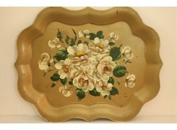 Hand Painted TOLEWARE Vintage Gold Serving Tray