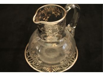 Vintage Silver Overlay Water Pitcher & Trivet