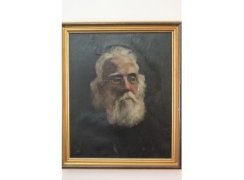 Portrait Of Old Man With Beard Oil On Canvas Painting In A Vintage Gilded Frame