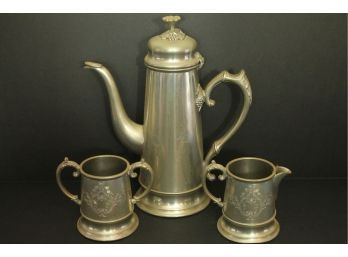 Sheffield Fine English Pewter Coffee Set Including A Pitcher, Creamer, & Sugar