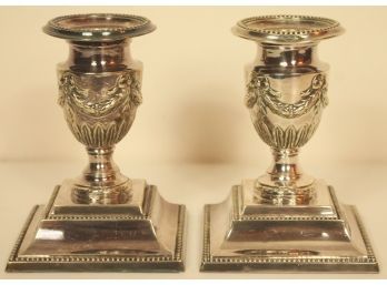 Amazing Vintage  Pair Of Architectural Silver Weighted Candlesticks Marked EPNS