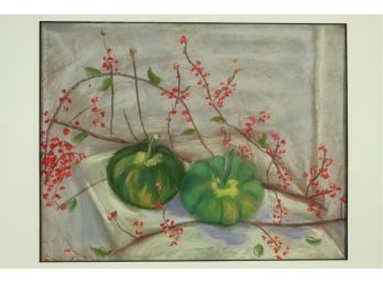 'Two Green Gourds' Pastel Still Life Signed C. Beaton