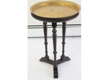 Antique Wooden Spindle Side Table With Brass Tray Made In India