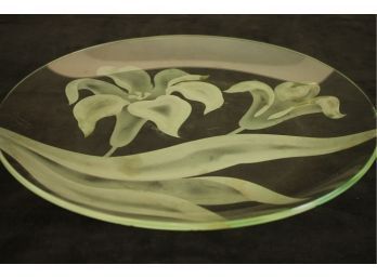 Etched & Signed Glass Lily Platter