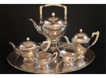 Rare 9 Piece Silver 800 Tea Service By Hermann Schrader  German Design