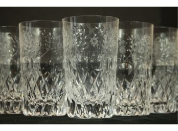 Set Of 7 Crystal Etched Highball Glasses