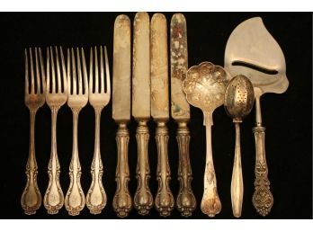 Mixed Lot Of Silver Including H. Wallace 4 Knives & Forks, & A Rostfri Cheese Slicer