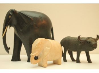 Lot Of 2 Elephants & A Rhino Miniture Scuptures