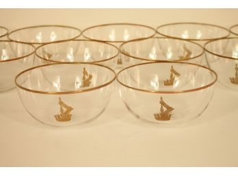 Set Of 11 Glass Bowls With Gold Family Crest