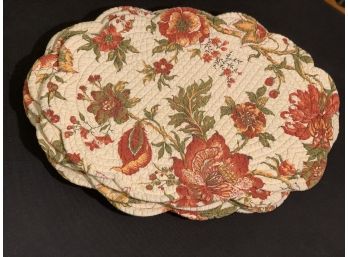 Set Of 8 Floral Linin Napkins And Placemats Red/Green/Beige