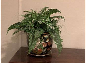 Faux Plant In Black Floral Vase